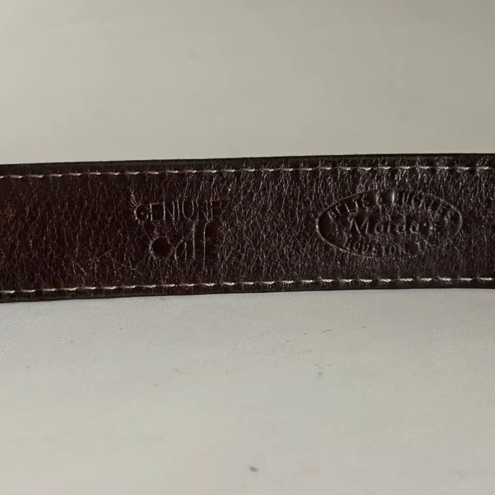 Maidas Houston Belt Strap Genuine Calf Leather Brown Snap On Distressed Mens 34